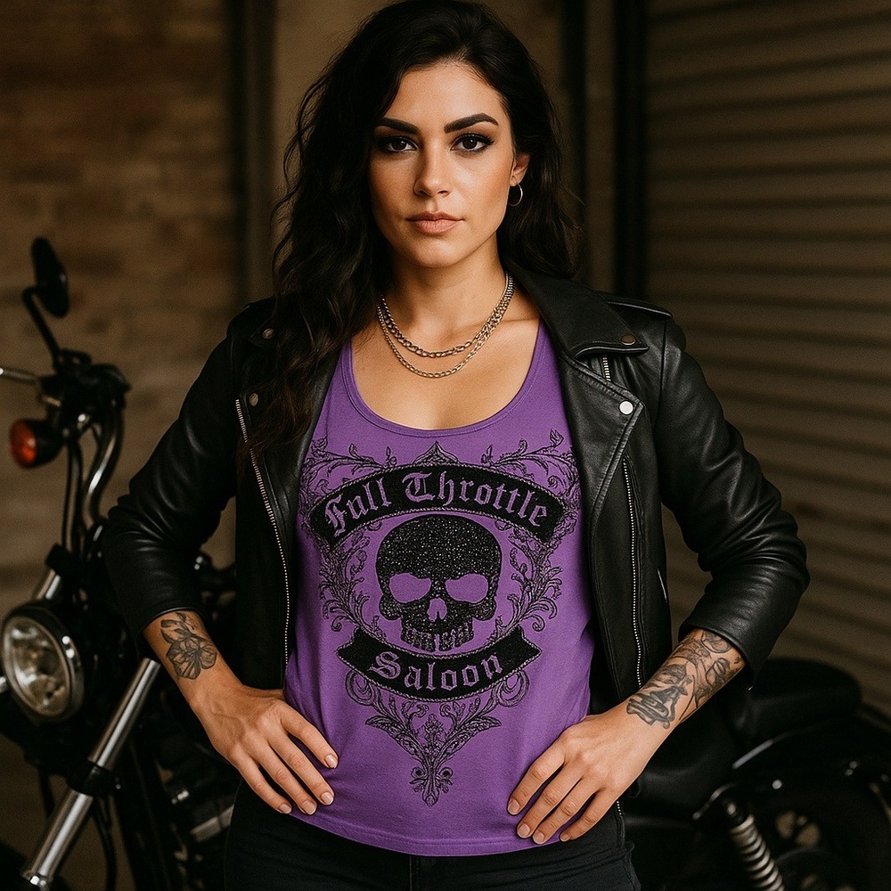 Full Throttle Saloon Purple Skull Rhinestone‎ Graphic Tank Top Medium